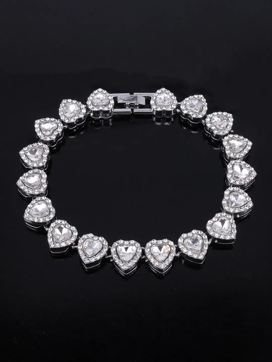 Heart Shaped Halo Tennis Silver Bracelet
