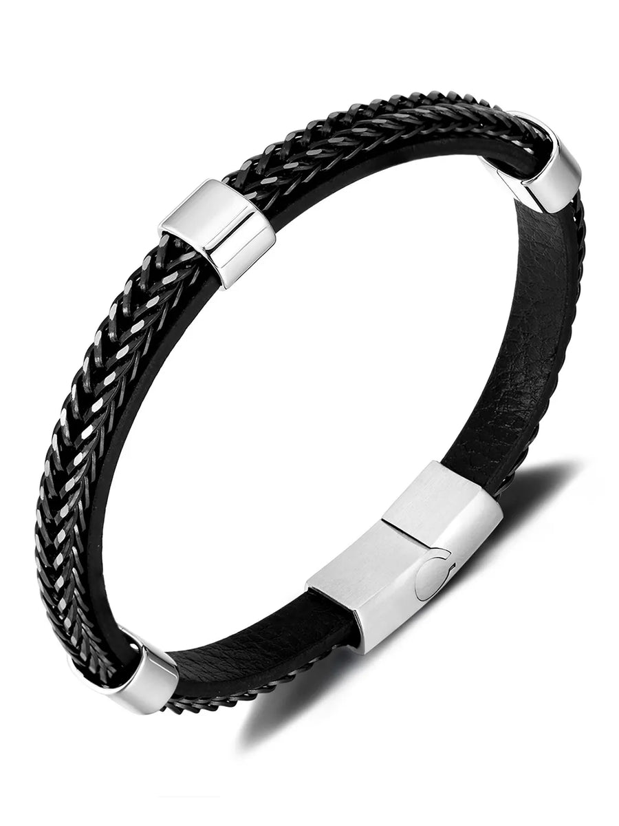 Elegant Weave Leather and Metal Cuff