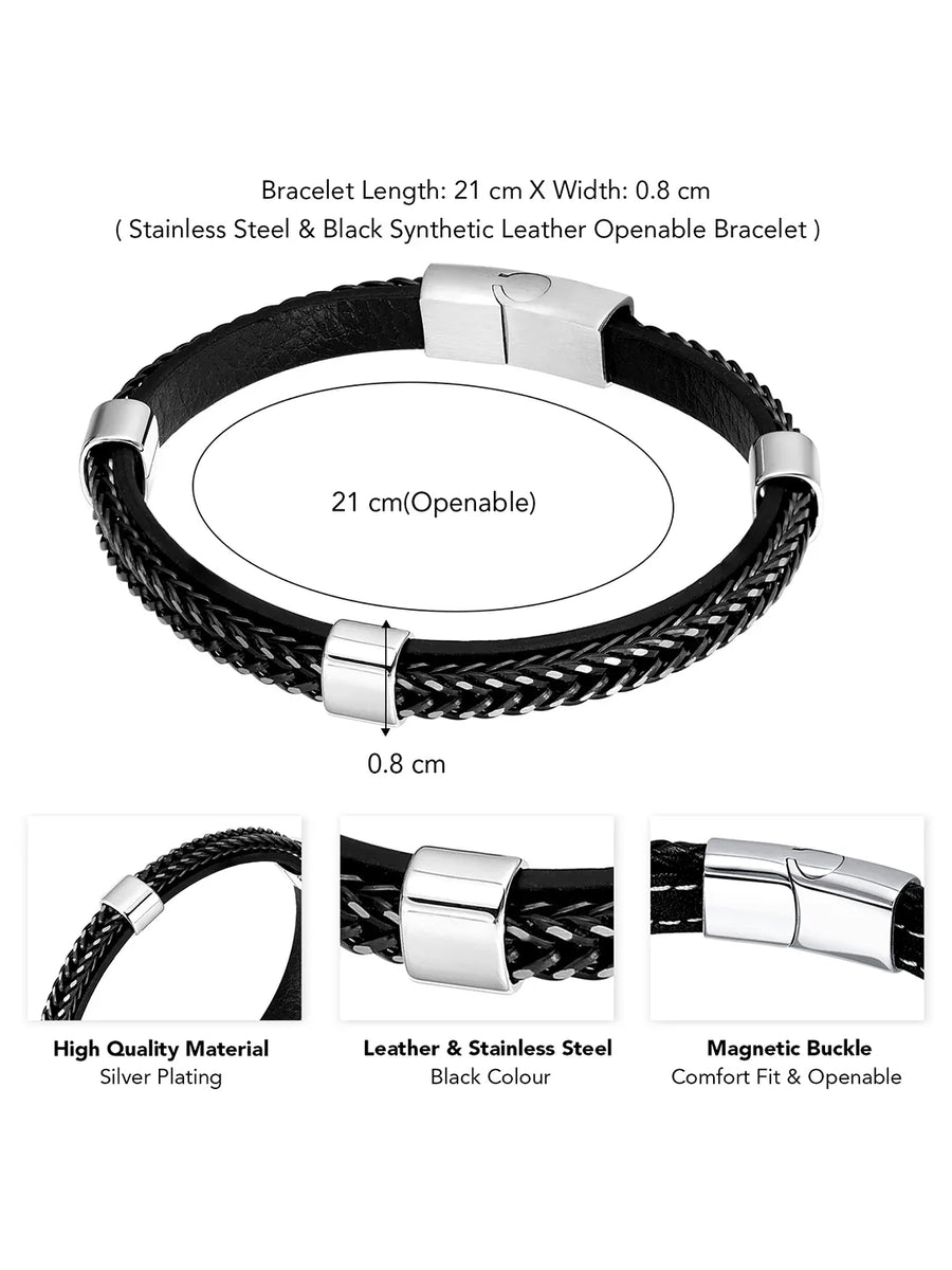 Elegant Weave Leather and Metal Cuff