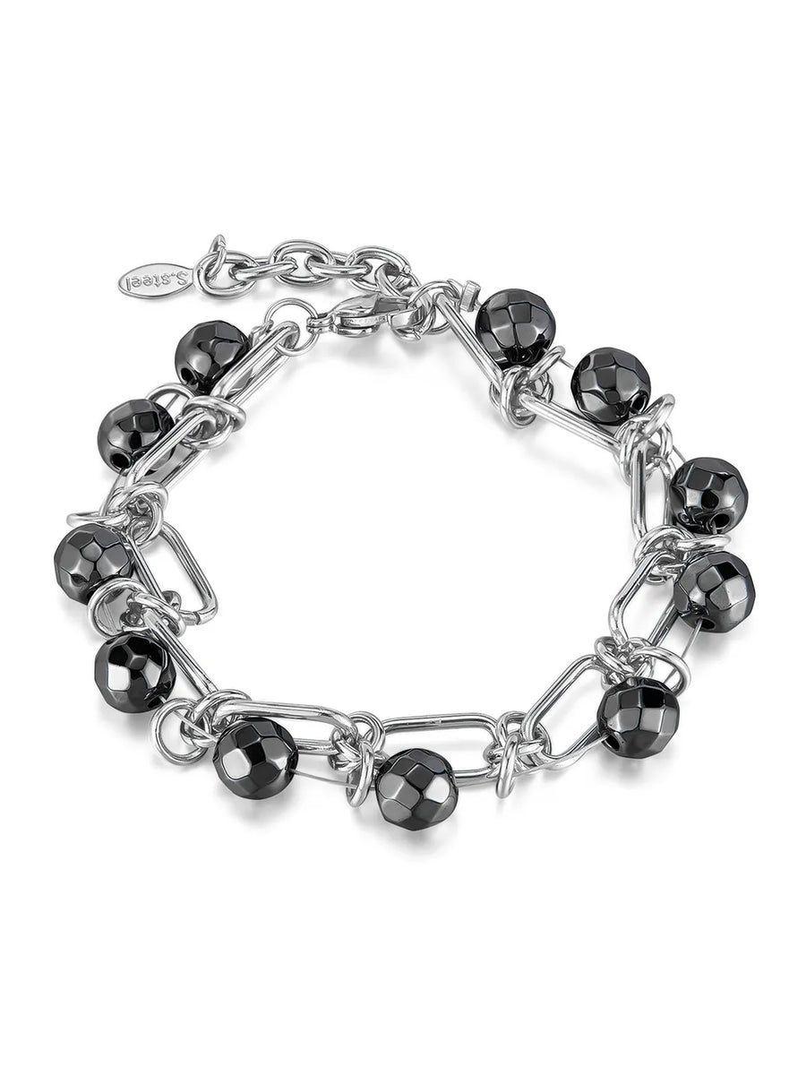 Hematite Beaded Charm Chain Bracelet