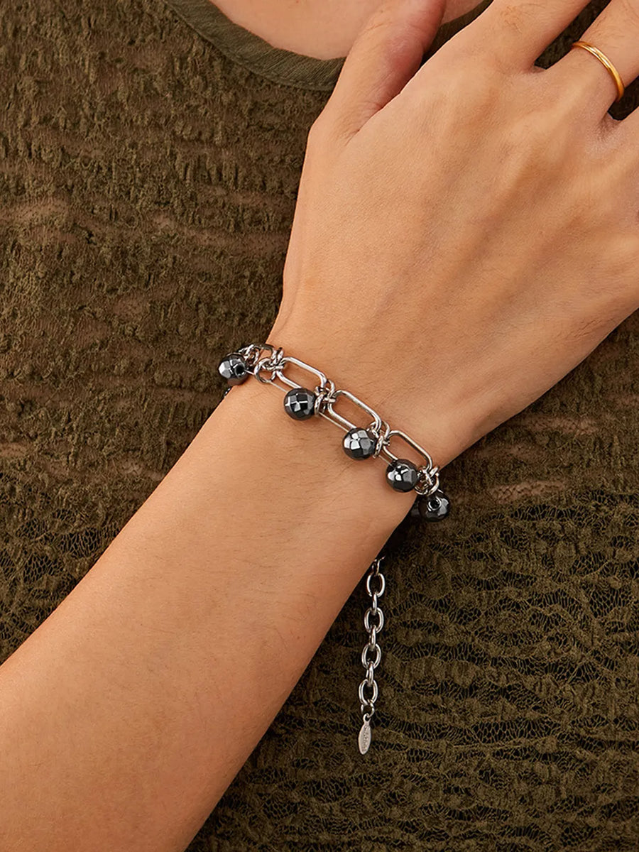 Hematite Beaded Charm Chain Bracelet