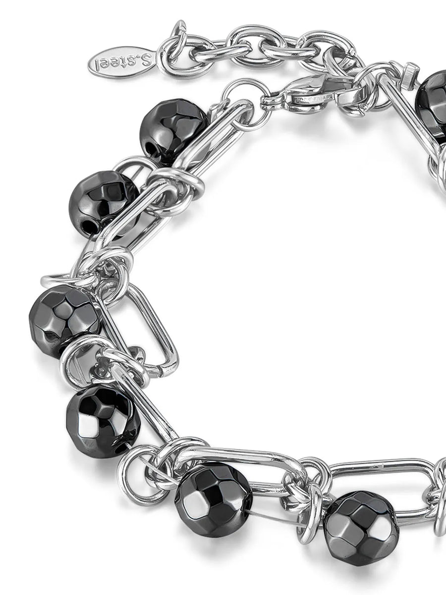 Hematite Beaded Charm Chain Bracelet