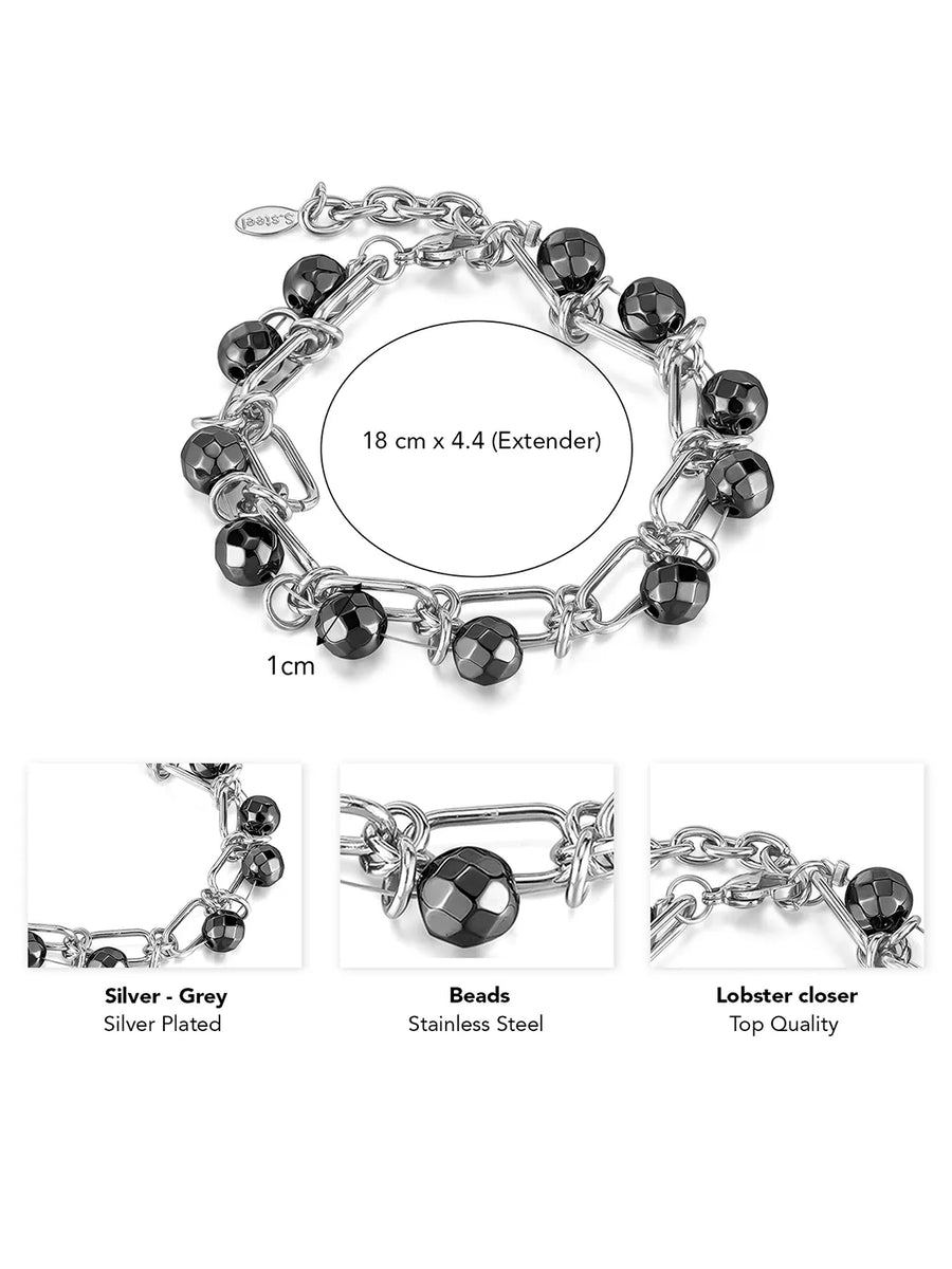 Hematite Beaded Charm Chain Bracelet