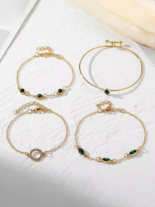 Set of 4 Emerald Glow Layered Bracelets