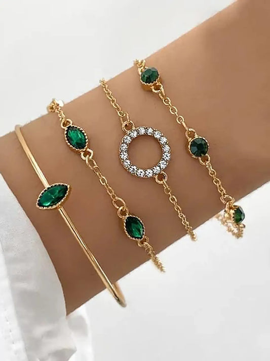 Set of 4 Emerald Glow Layered Bracelets