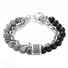 Textured Elegance Stone & Chain Bracelet
