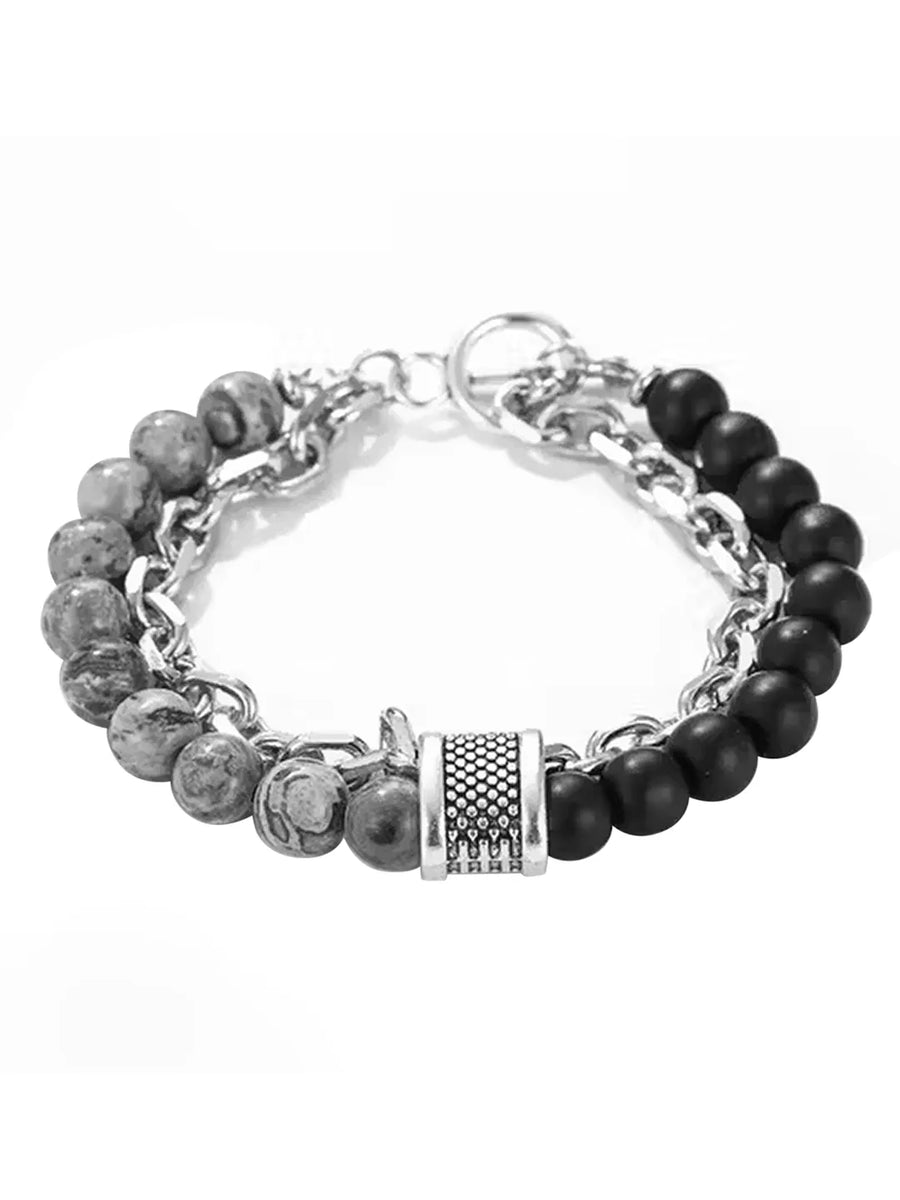 Textured Elegance Stone & Chain Bracelet