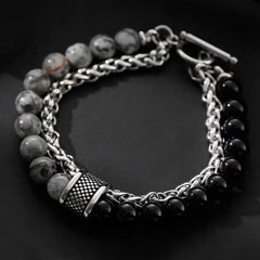 Textured Elegance Stone & Chain Bracelet