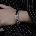 Textured Elegance Stone & Chain Bracelet
