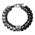 Textured Elegance Stone & Chain Bracelet