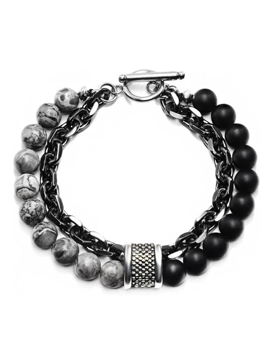 Textured Elegance Stone & Chain Bracelet