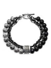 Textured Elegance Stone & Chain Bracelet