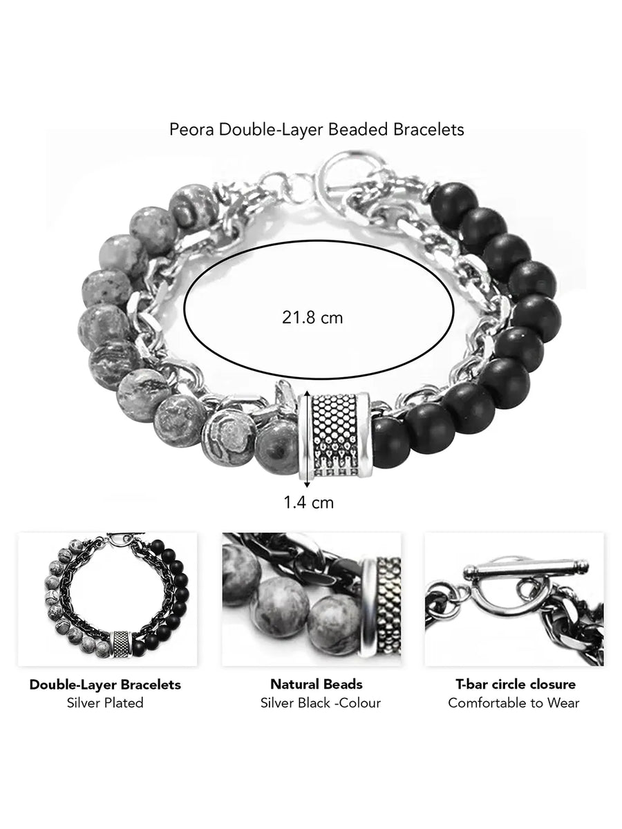 Textured Elegance Stone & Chain Bracelet