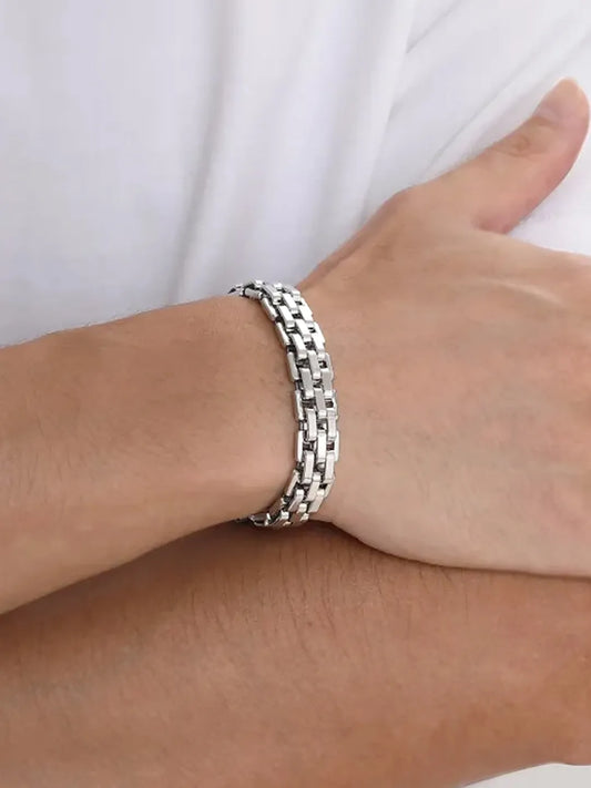 Men’s Heavy Box-Link Silver Bracelet