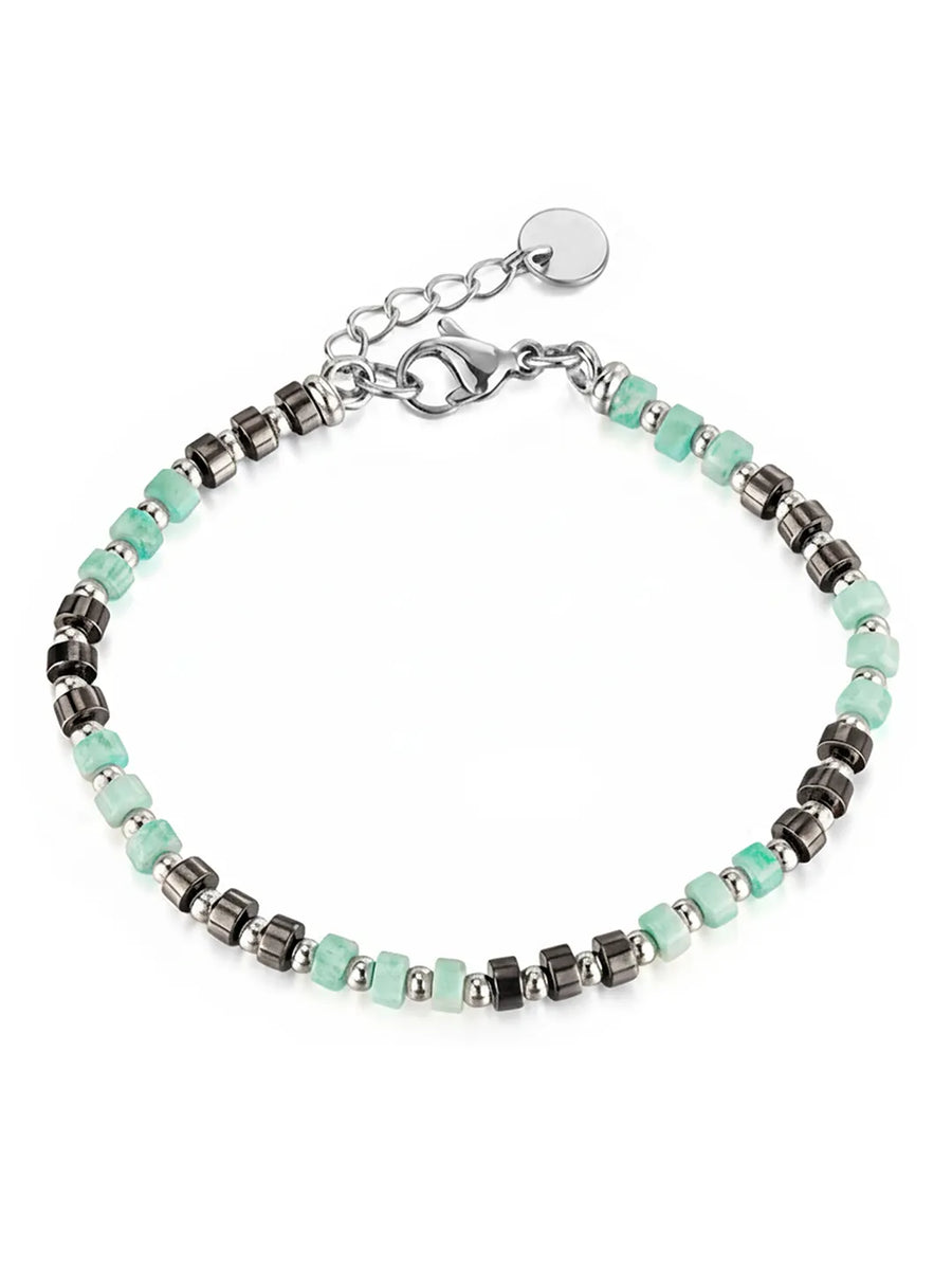 Peora Silver Mint Green Beaded Bracelet