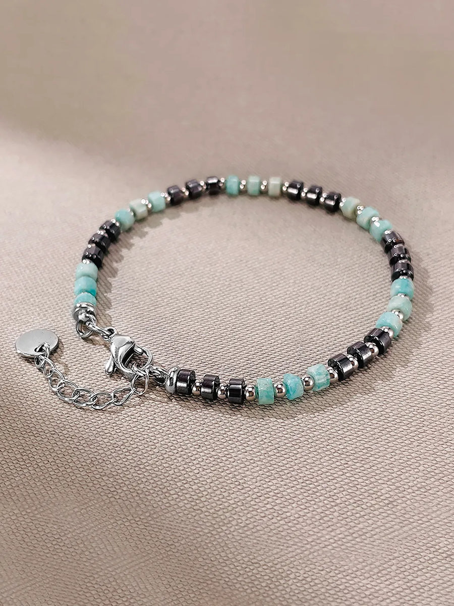 Peora Silver Mint Green Beaded Bracelet
