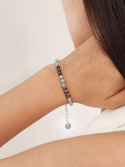 Peora Silver Mint Green Beaded Bracelet
