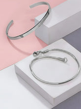 Minimal Silver Cuff & Chain Bracelet Combo