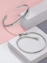 Minimal Silver Cuff & Chain Bracelet Combo
