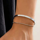 Minimal Silver Cuff & Chain Bracelet Combo
