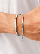 Minimal Silver Cuff & Chain Bracelet Combo