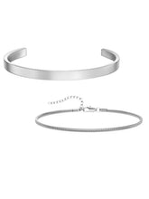 Minimal Silver Cuff & Chain Bracelet Combo