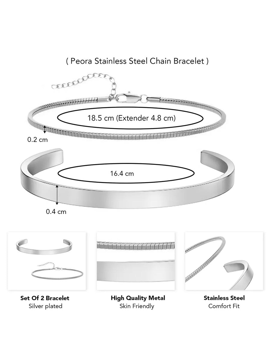 Minimal Silver Cuff & Chain Bracelet Combo
