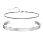 Minimal Silver Cuff & Chain Bracelet Combo