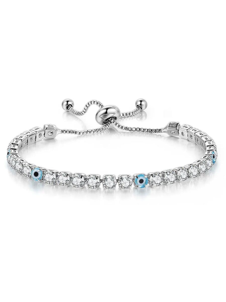 Peora Silver Tennis Nazar Charm Bracelet