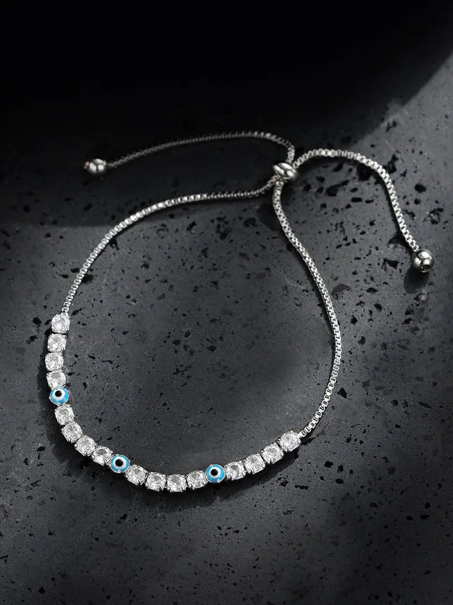 Peora Silver Tennis Nazar Charm Bracelet