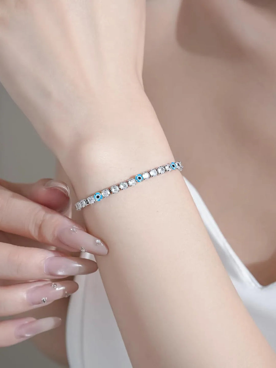 Peora Silver Tennis Nazar Charm Bracelet