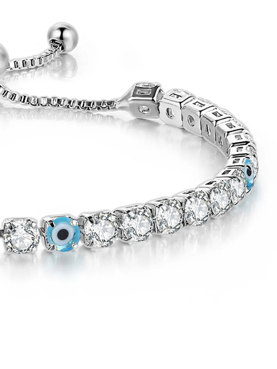 Peora Silver Tennis Nazar Charm Bracelet