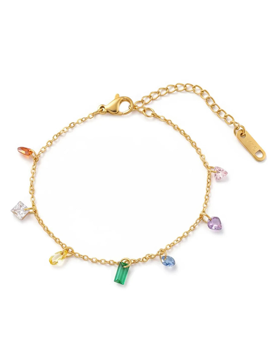 Peora Dainty Gold Rainbow Gem Charm Bracelet
