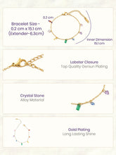 Peora Dainty Gold Rainbow Gem Charm Bracelet