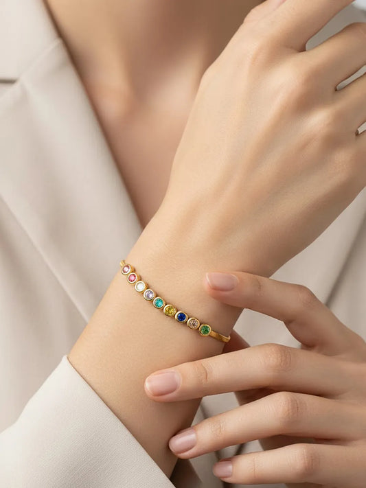 Peora Vibrant Rainbow Row CZ Gold Bracelet