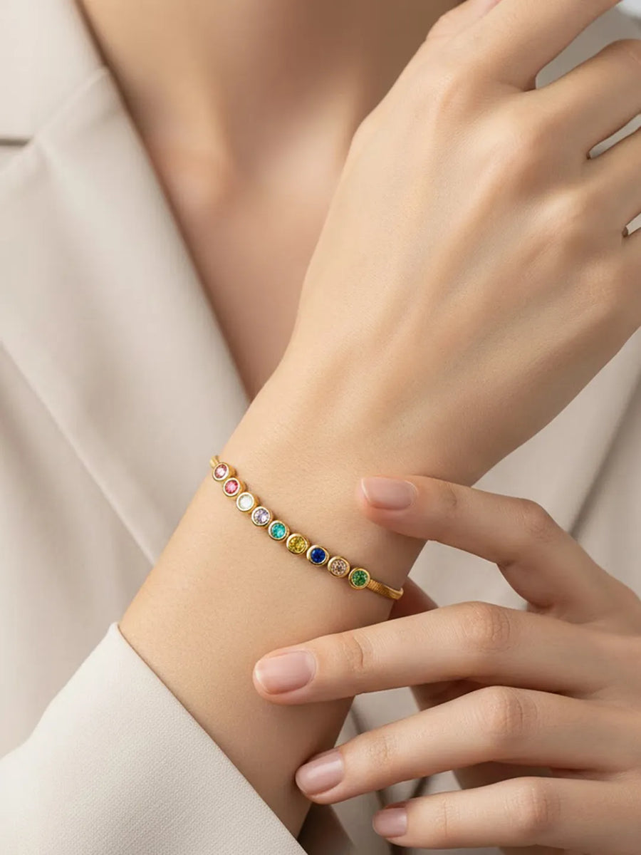 Peora Vibrant Rainbow Row CZ Gold Bracelet