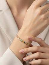 Peora Vibrant Rainbow Row CZ Gold Bracelet