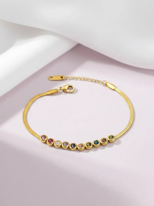 Peora Vibrant Rainbow Row CZ Gold Bracelet
