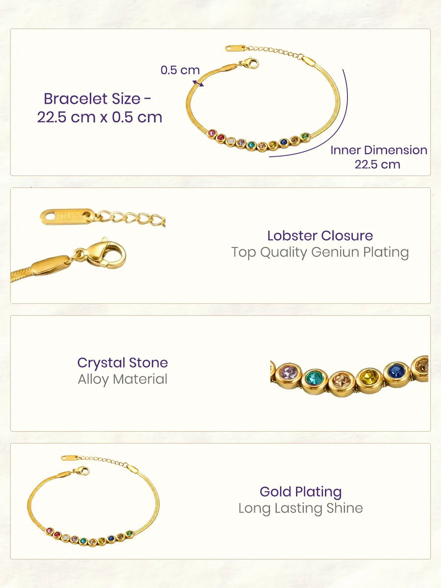 Peora Vibrant Rainbow Row CZ Gold Bracelet