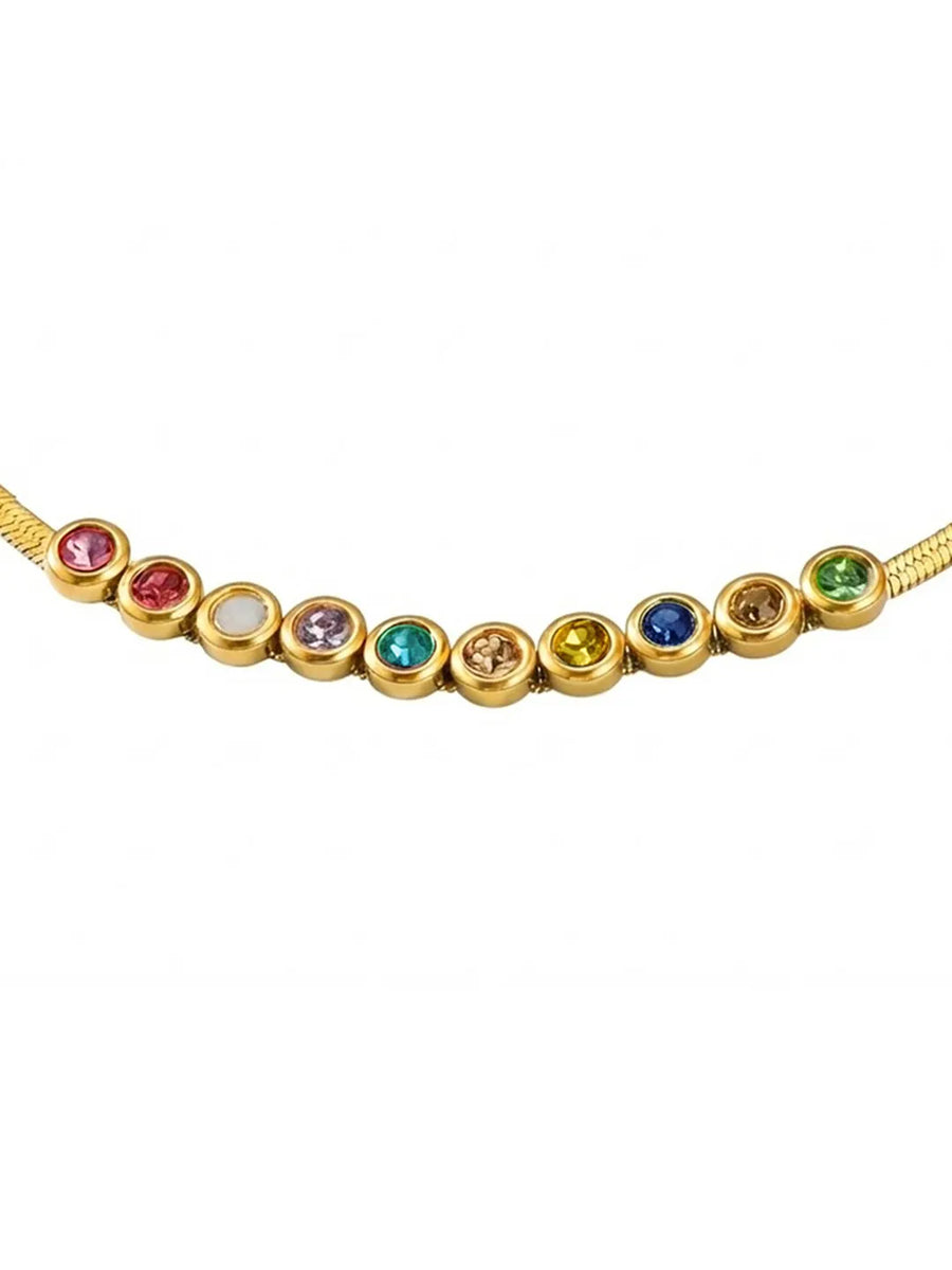 Peora Vibrant Rainbow Row CZ Gold Bracelet