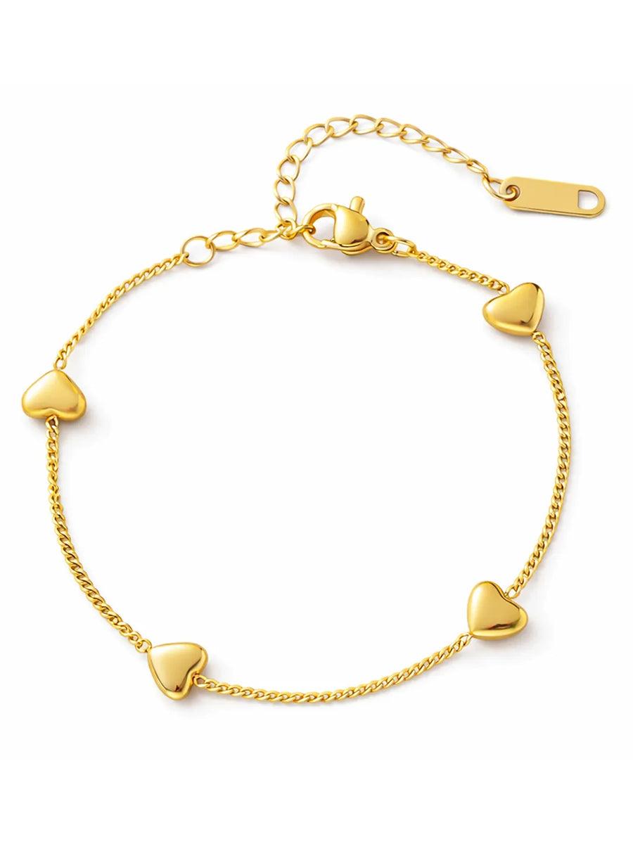 Peora Minimalist Gold Heart Charm Bracelet