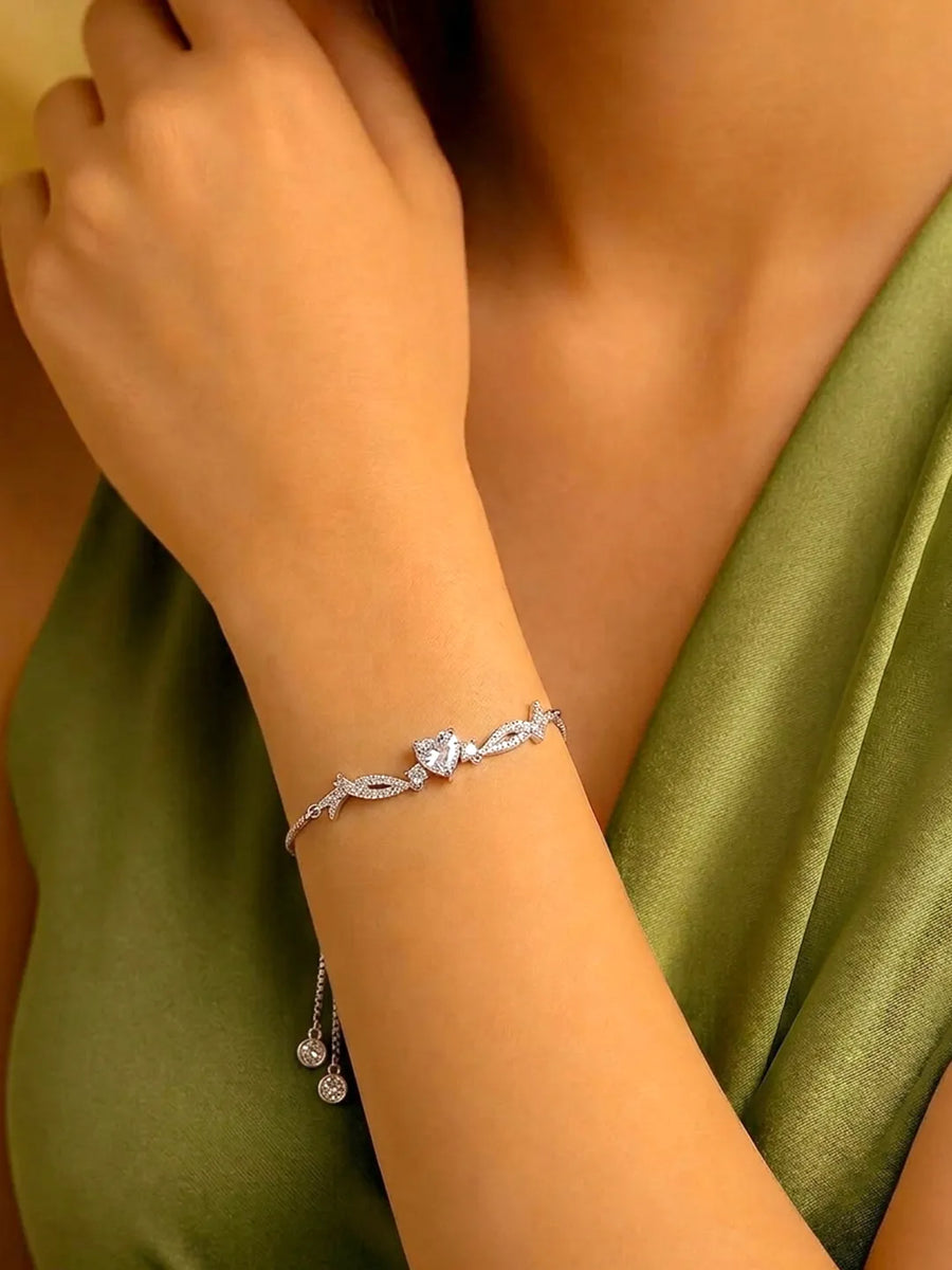 Peora Crystal Heart Stone Bracelet - Silver