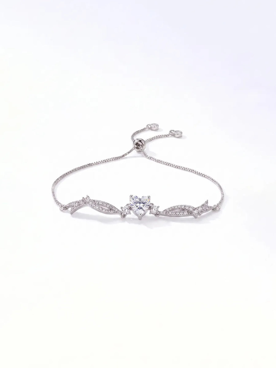 Peora Crystal Heart Stone Bracelet - Silver