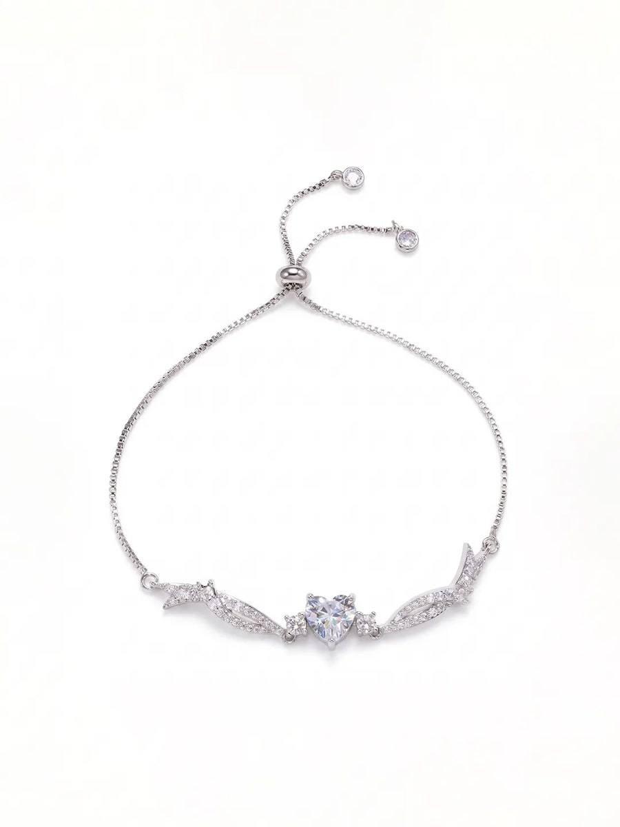 Peora Crystal Heart Stone Bracelet - Silver