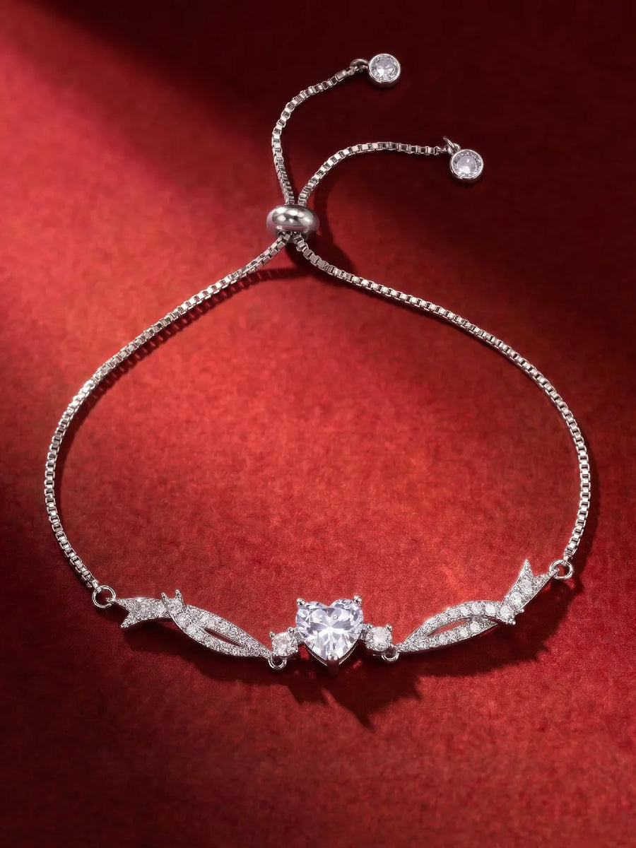 Peora Crystal Heart Stone Bracelet - Silver
