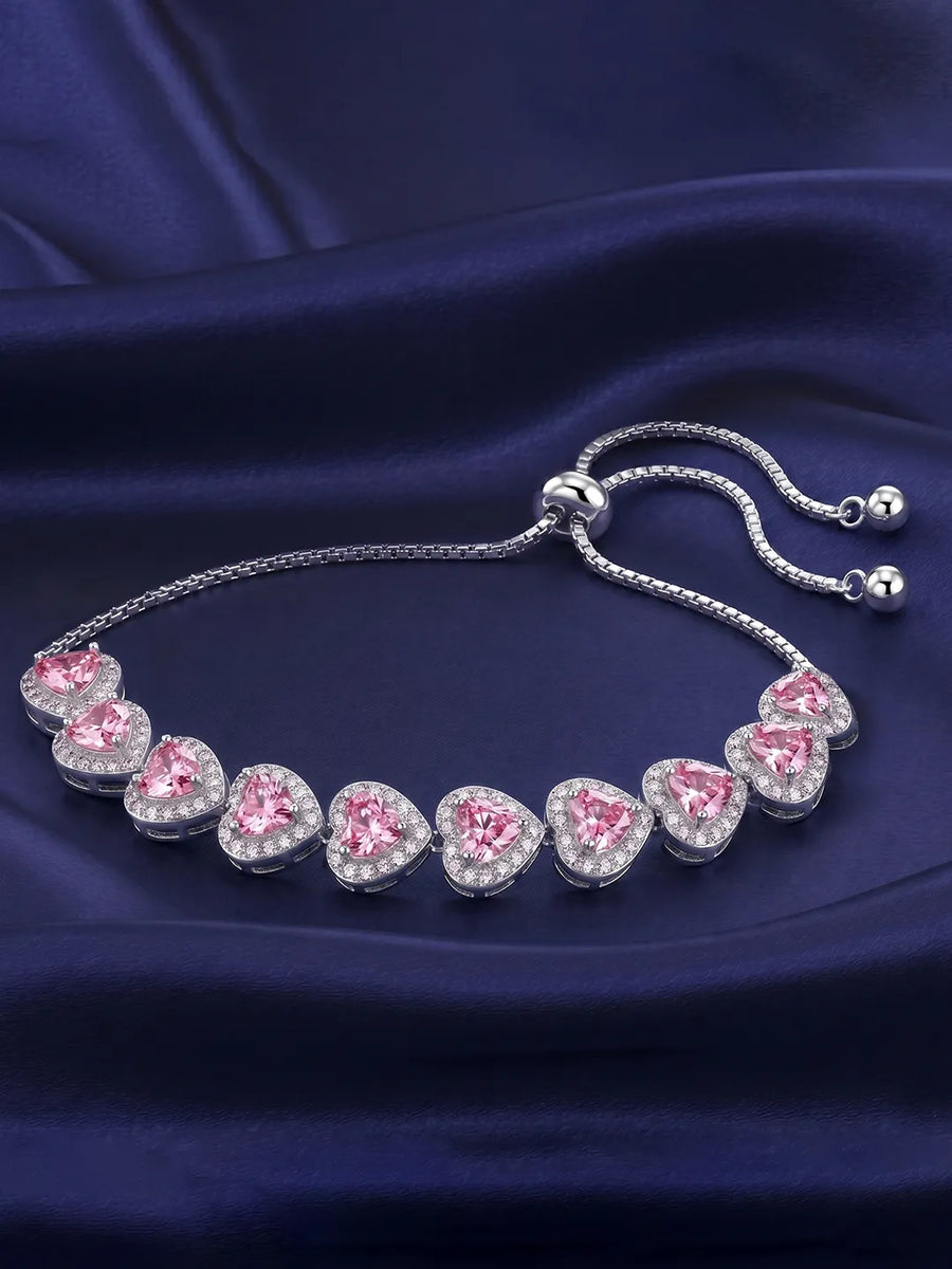 Peora Crystal Heart Pink Bracelet - Silver