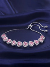 Peora Crystal Heart Pink Bracelet - Silver