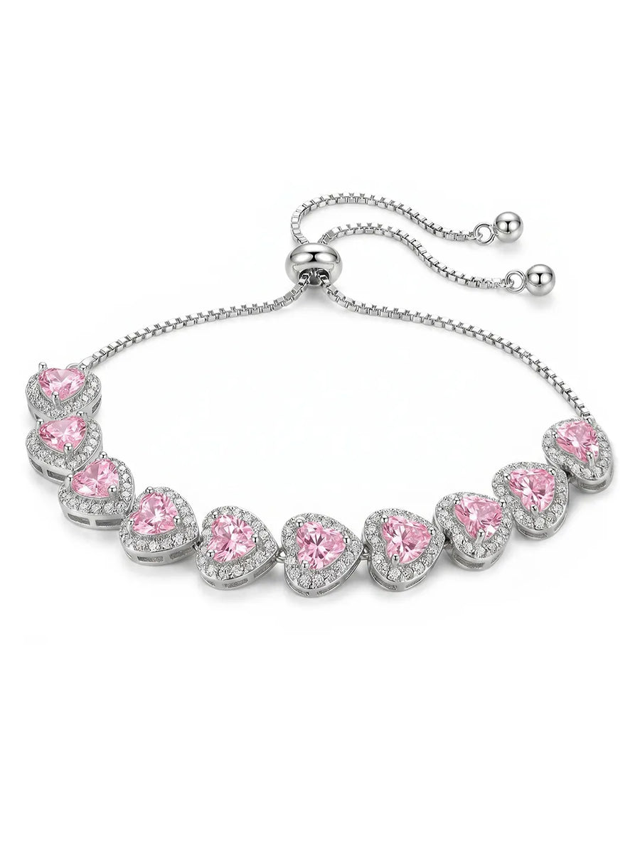 Peora Crystal Heart Pink Bracelet - Silver