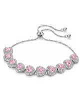 Peora Crystal Heart Pink Bracelet - Silver