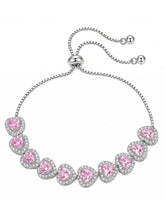 Peora Crystal Heart Pink Bracelet - Silver
